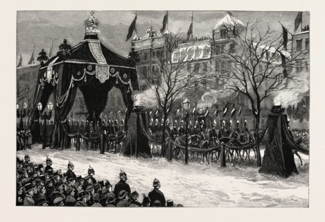 THE DEATH OF THE EMPEROR WILLIAM,THE PROCESSION PASSING THROUGH THE FUNERAL ARCH IN UNTER DEN