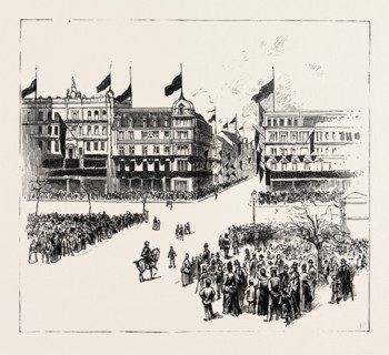 UNTER DEN LINDEN, THE DEATH OF THE LATE EMPEROR WILLIAM, GERMANY, 1888 engraving