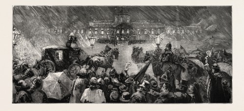 ARRIVAL OF THE EMPEROR FREDERICK AT CHARLOTTENBURG, GERMANY,  FROM SAN REMO, 1888 engraving