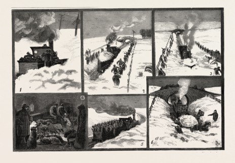 SNOW STORM IN THE NORTH OF ENGLAND, Snow-Plough Clearing the Drift after the Workmen have lightened