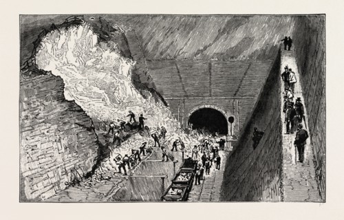LANDSLIP ON THE RAILWAY NEAR BOULOGNE-SUR-MER FRANCE, 1888 engraving