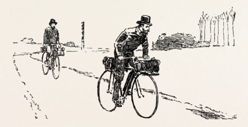 SUSPICIOUS CHARACTERS ON THE FRANCO-GERMAN FRONTIER, bicycle, bicycles, 1888 engraving
