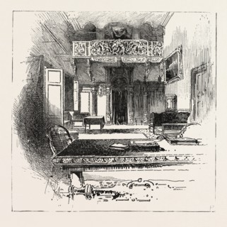 THE HALL, VILLA PALMIERI, THE QUEEN AT FLORENCE, ITALY, 1888 engraving