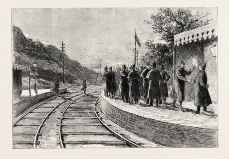 WHERE I FIND MY DETACHMENT ALREADY MUSTERING, 1888 engraving