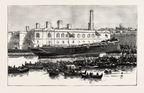 LAUNCH OF H.M.S. MELITA  AT MALTA The First Ironclad Launched from the Malta Dockyard, 1888