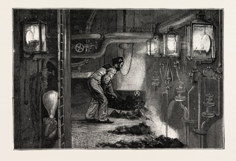 TORPEDO GUN BOAT, THE STOKE HOLE, 1888 engraving