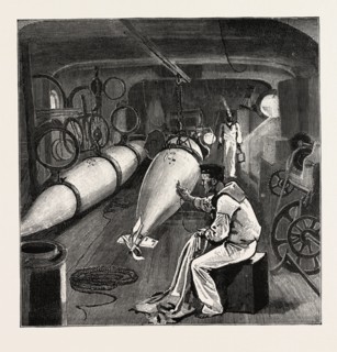 TORPEDO GUN BOAT, DYNAMO ROOM IN THE FORE PART OF THE VESSEL, 1888 engraving