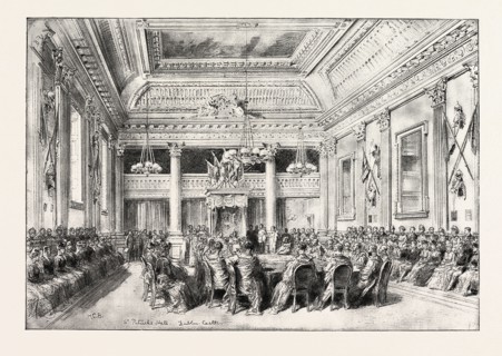 DUBLIN CASTLE, IRELAND, AN INVESTITURE OF THE ORDER OF ST. PATRICK IN ST. PATRICK'S HALL, 1888