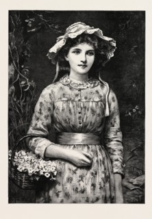 PRIMROSE DAY, GIRL, 1888 engraving