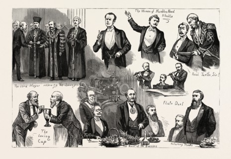 THE LORD MAYOR'S BANQUET TO THE SAVAGE CLUB AT THE MANSION HOUSE, 1888 engraving
