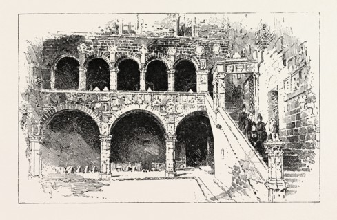 THE QUEEN VISITING THE BARGELLO PALACE, FLORENCE ITALY, 1888 engraving