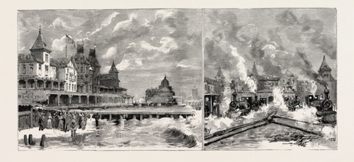 MOVING THE BRIGHTON BEACH HOTEL, CONEY ISLAND, NEW YORK, FRONT VIEW OF THE HOTEL, SHOWING THE