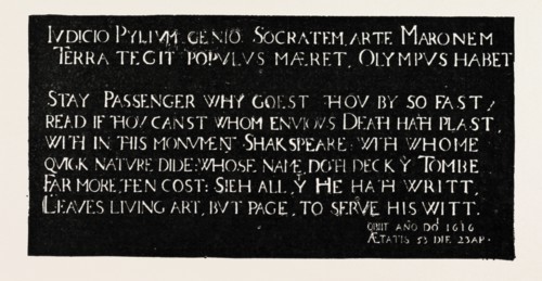 INSCRIPTION ON THE MEMORIAL TABLET TO SHAKESPEARE, HOLY TRINITY CHURCH, STRATFORD-ON-AVON, 1888