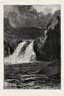 THE MILL RACE FALL AT SHOSHONE, America, United States, US, USA, 1888 engraving