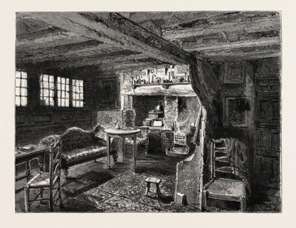 LIVING-ROOM IN ANNE HATHAWAY'S COTTAGE AT SHOTTERY, NEAR STRATFORD-ON-AVON, UK, britain, united