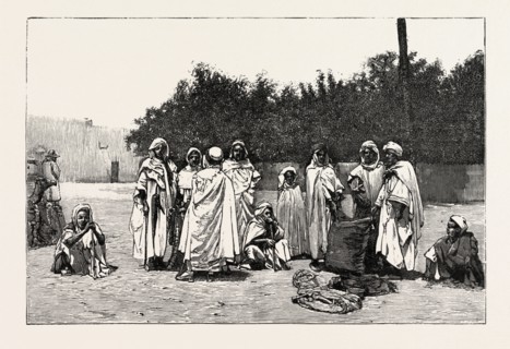 VIEWS IN BISKRA, A GROUP OF ARABS ON THE MARCH, engraving 1890