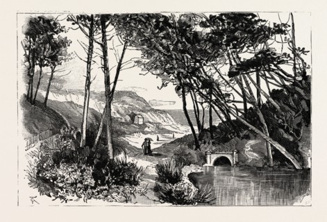 BOURNEMOUTH, BRANKSOME CHINE ENTRANCE FROM THE SANDS, engraving 1890, UK, U.K., Britain, British,