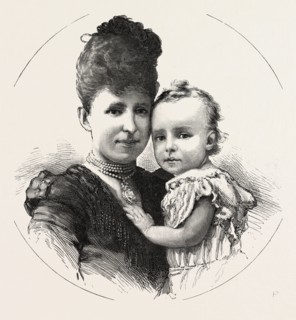 KING ALPHONSO OF SPAIN AND HIS MOTHER CHRISTINA, THE QUEEN REGENT, engraving 1890