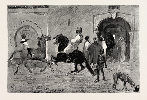 A SCENE IN TANGIER BY THE LATE MR. WAKE, MOROCCO, engraving 1890