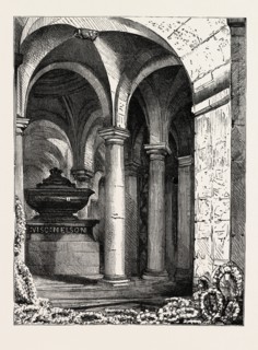 LORD NAPIER'S GRAVE IN THE CRYPT OF ST. PAUL'S, LONDON, engraving 1890, UK, U.K., Britain, British,