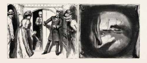 SKETCHING AND PHOTOGRAPHING ON BOARD SHIP, engraving 1890