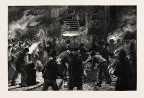 Colliery explosion at LLanerch, Monmouthshire, THE MIDNIGHT SHIFT WAITING TO DESCEND THE SHAFT TO