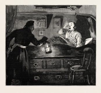 NIGHT QUARTERS ON BOARD A MAN OF WAR, SOUNDED OFF QUARTERS, SIR, engraving 1890