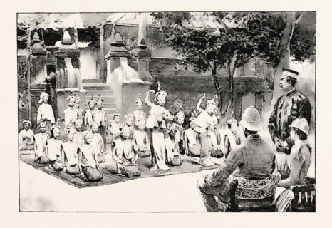 A BURMESE BALLET, BURMA, AS PERFORMED BEFORE H.R. H. PRINCE ALBERT VICTOR, engraving 1890