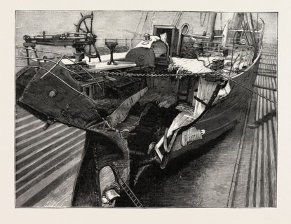 THE COLLISION BETWEEN THE S.S. TOREADOR AND  LA BOURGOGNE, engraving 1890