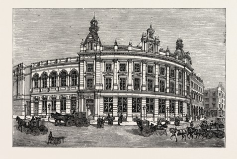 THE NEW VESTRY HALL AND LIBRARY, CHARING CROSS ROAD, LONDON, engraving 1890, UK, U.K., Britain,