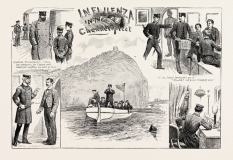INFLUENZA IN THE CHANNEL FLEET, engraving 1890, UK, U.K., Britain, British, Europe, United Kingdom,