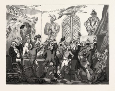 THE HUMOURS OF FOX HUNTING, 1788, THE DINNER, HUNT, engraving 1890