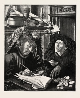 TWO USURERS, PICTURE BY MARINUS VAN ROMERSWAEL, engraving 1890