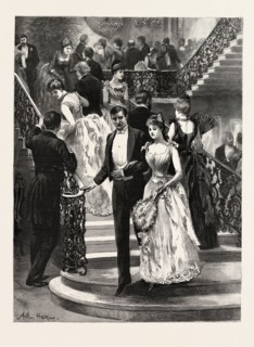 GOING DOWN TO SUPPER, MY FIRST BALL, engraving 1890