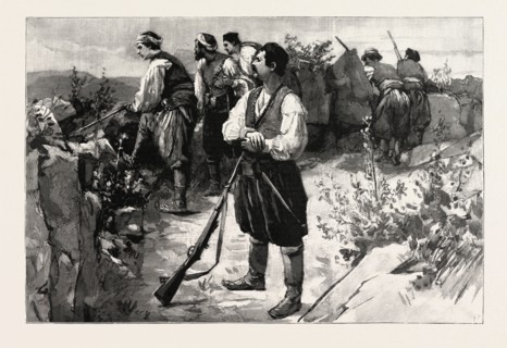 THE TROUBLES IN CRETE, INSURGENTS IN A MOUNTAIN FASTNESS ON THE LOOK OUT FOR THE TURKISH TROOPS,