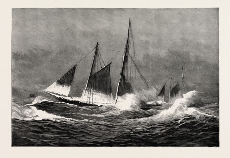 THE AMERICAN FISHERIES QUESTION, FISHING SCHOONER ICING UP IN A WINTER GALE, US, USA, America,
