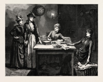 DRAWN BY PERCY MACQUOLD, IN THE OFFICE, Percy Macquoid, 1852-1925, was an English artist and