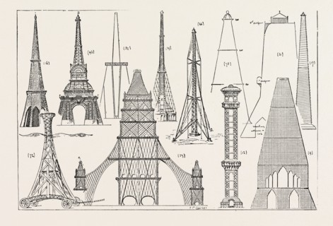 THE PROPOSED TOWER FOR LONDON, SOME OF THE DESIGNS NOW ON VIEW IN THE HALL OF THE DRAPERS COMPANY,