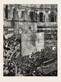 MR. STANLEY AT THE ALBERT HALL, engraving 1890, UK, U.K., Britain, British, Europe, United Kingdom,
