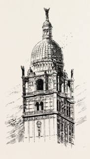 THE IMPERIAL INSTITUTE, LONDON, CUPOLA OF CENTRAL TOWER, engraving 1890, UK, U.K., Britain,