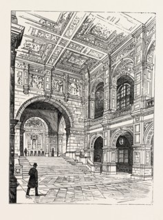 THE IMPERIAL INSTITUTE, LONDON, GRAND STAIRCASE TO RECEPTION HALL, engraving 1890, UK, U.K.,