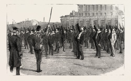 STOKERS FOR THE BRITISH NAVY, AT PHYSICAL DRILL, engraving 1890, UK, U.K., Britain, British,