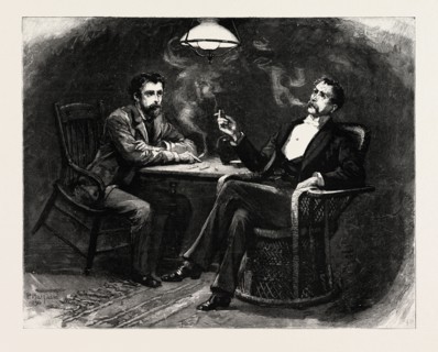 DRAWN BY PERCY MACQUOID, SMOKING A CIGARETTE, Percy Macquoid, 1852-1925, was an English artist and