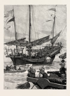 FROM HONG KONG TO MACAO IN A TORPEDO BOAT, CLOSE QUARTERS, engraving 1890, engraved image, history,