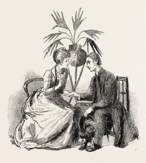 Our curate arranges with my pretty cousin to tell fortunes by palmistry at his Bazaar, engraving