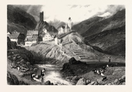Hospenthal, Switzerland, 19th century engraving
