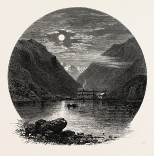 The Grimsel Hospice, Grimsel Hospiz, Switzerland, the passes of the alps, 19th century engraving