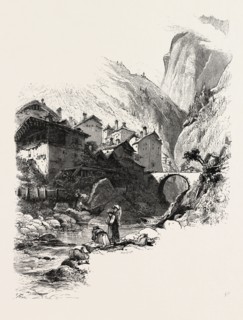The village of Splugen, the Italian lakes, Italy, 19th century engraving
