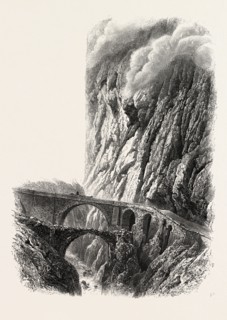 The Devil's Bridge, on the St. Gothard Road, Switzerland, the passes of the alps, 19th century