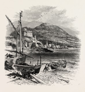 Taggia and San Stefano, the Cornice road, Liguria, Italy , 19th century engraving
